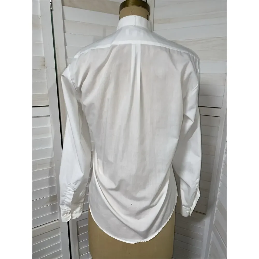 80s Fashion Gear White Tuxedo Shirt Pleated Front Long Sleeve Rhinestone Small